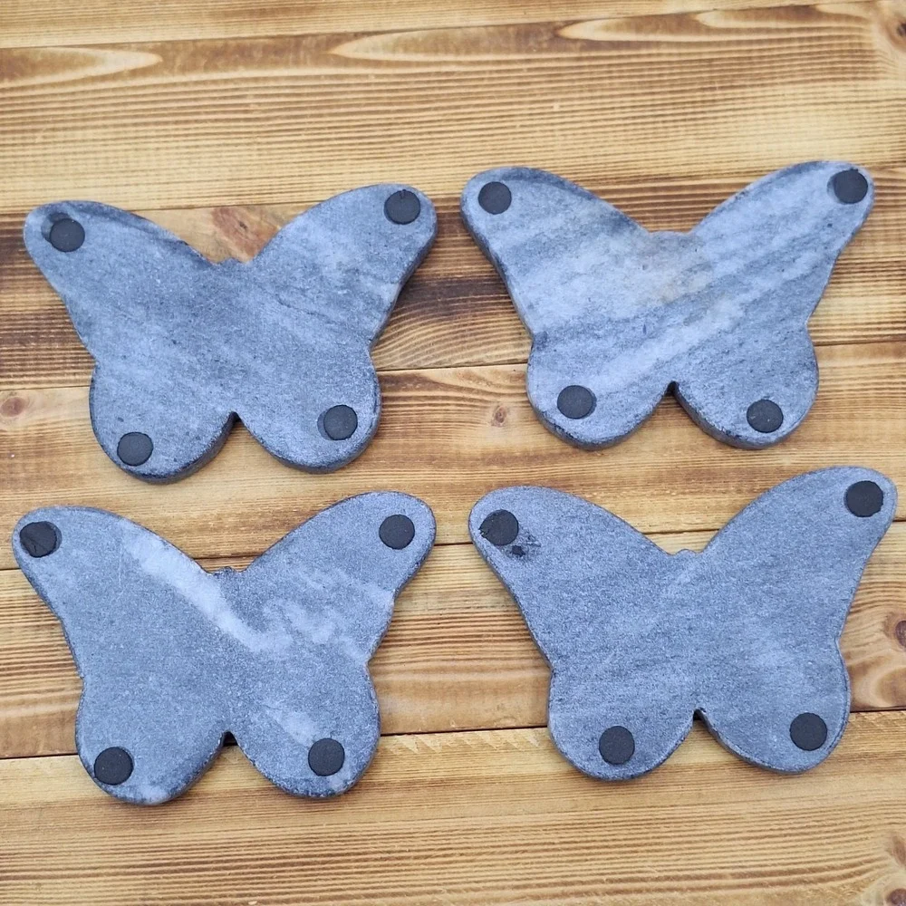 Coasters (4) Marble Brass Inlay Butterflies Natural Stone‎ MCM Natural Stone
